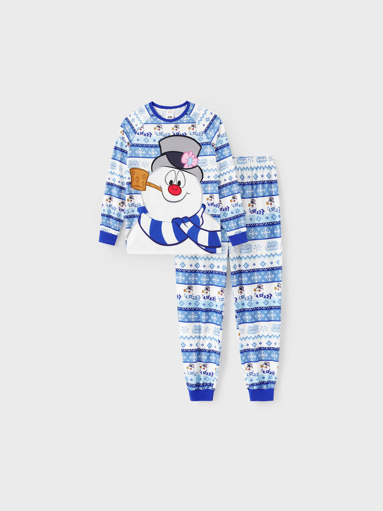 Frosty the Snowman Christmas Family Matching Pajamas Set with Christmas Socks Blue
