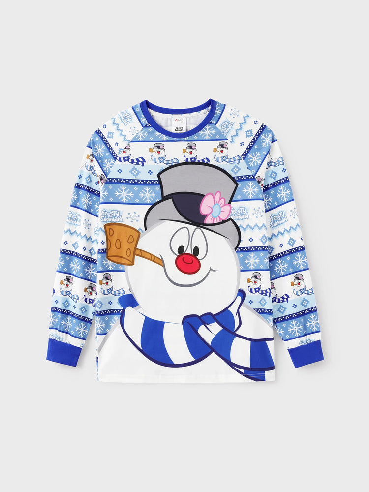 Frosty the Snowman Christmas Family Matching Pajamas Set with Christmas Socks Blue