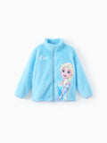 Disney Frozen Toddler/Kids Girl Elsa Double-Sided Fleece Fabric and Stand Collar Zipper Jacket Light Blue