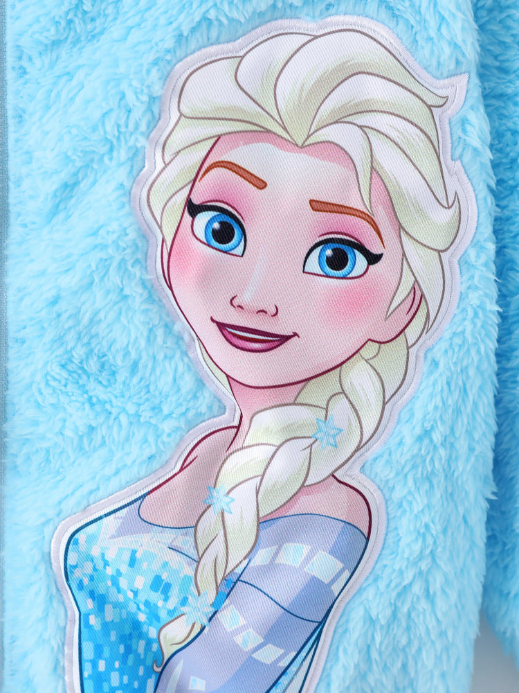 Disney Frozen Toddler/Kids Girl Elsa Double-Sided Fleece Fabric and Stand Collar Zipper Jacket Light Blue