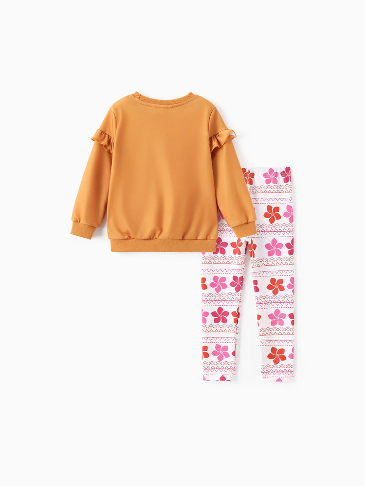 Ensemble 2 pièces sweat-shirt à volants et leggings pour petite fille Disney Princess Moana, orange