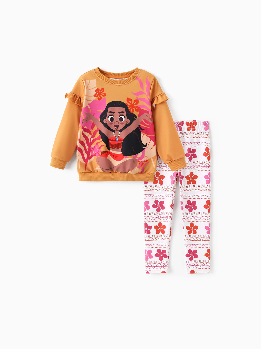 Disney Princess Toddler Girl Moana 2pcs Ruffled Sweatshirt and Leggings Set Orange