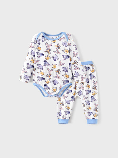 Disney Winnie the Pooh Baby Boy/Girl 2pcs Winnie/Piglet/Eeyore Allover Prints Snap Closure Bodysuit and Pants Sets White