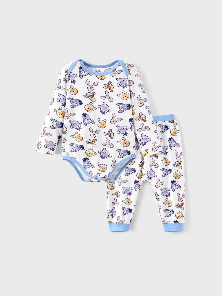 Ensemble 2 pièces Disney Winnie l'ourson pour bébé garçon/fille, imprimé Winnie/Porcinet/Bourriquet, body et pantalon à fermeture à pression, blanc
