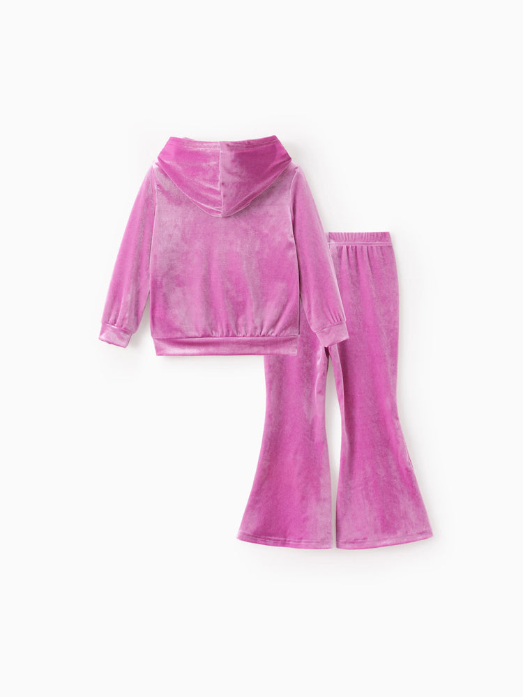Disney Frozen Toddler/Kids Girl 2pc Elsa/Anna Velour Fabric Embroidery hooded Set Pink purple