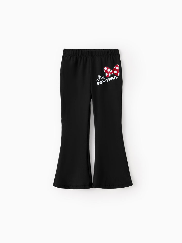 Disney Mickey and Friends Toddler/Kids Girl 2pcs Minnie Tie Longsleeves Top and Leopard Print Flared Pants Set Red