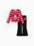 Ensemble 2 pièces Disney Mickey et ses amis pour petite fille : haut à manches longues et pantalon évasé à imprimé léopard, rouge