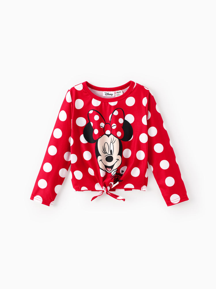 Disney Mickey and Friends Toddler/Kids Girl 2pcs Minnie Tie Longsleeves Top and Leopard Print Flared Pants Set Red