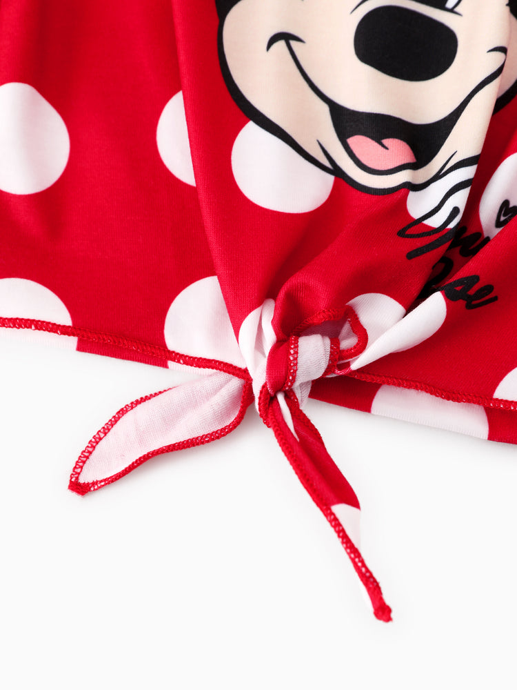 Disney Mickey and Friends Toddler/Kids Girl 2pcs Minnie Tie Longsleeves Top and Leopard Print Flared Pants Set Red