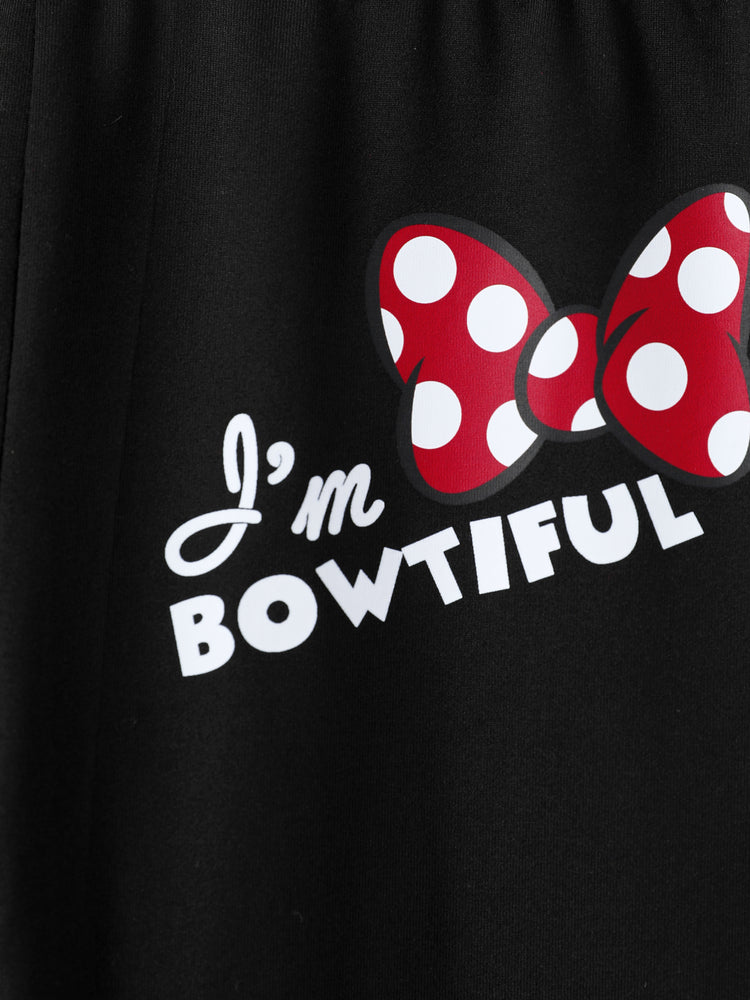 Disney Mickey and Friends Toddler/Kids Girl 2pcs Minnie Tie Longsleeves Top and Leopard Print Flared Pants Set Red