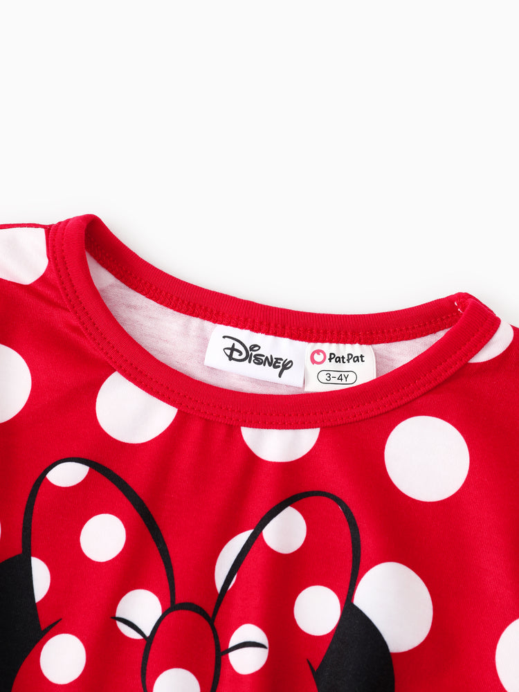 Disney Mickey and Friends Toddler/Kids Girl 2pcs Minnie Tie Longsleeves Top and Leopard Print Flared Pants Set Red