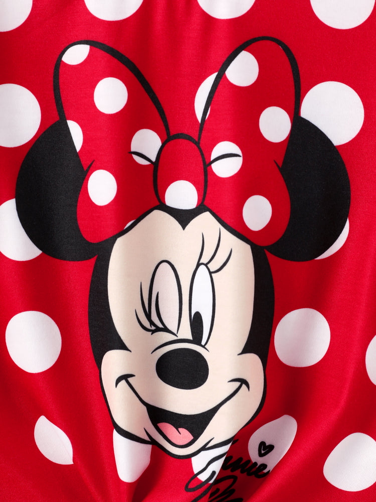 Disney Mickey and Friends Toddler/Kids Girl 2pcs Minnie Tie Longsleeves Top and Leopard Print Flared Pants Set Red