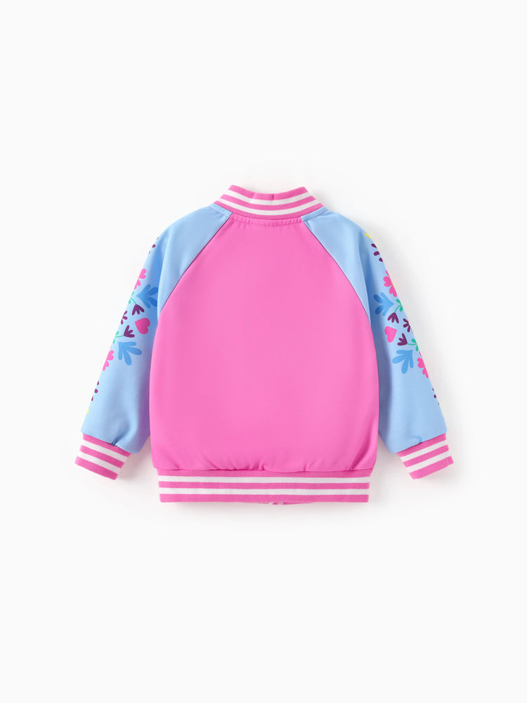 Dora Toddler Girl Knitted Fabric Colorblock Bomber Jacket Hot Pink
