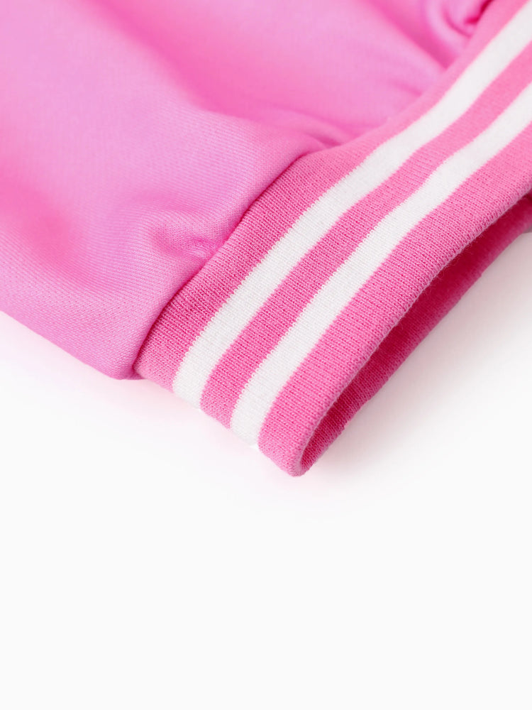 Dora Toddler Girl Knitted Fabric Colorblock Bomber Jacket Hot Pink