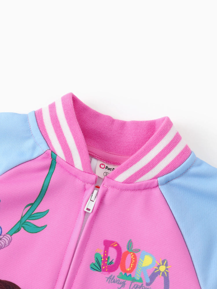 Dora Toddler Girl Knitted Fabric Colorblock Bomber Jacket Hot Pink