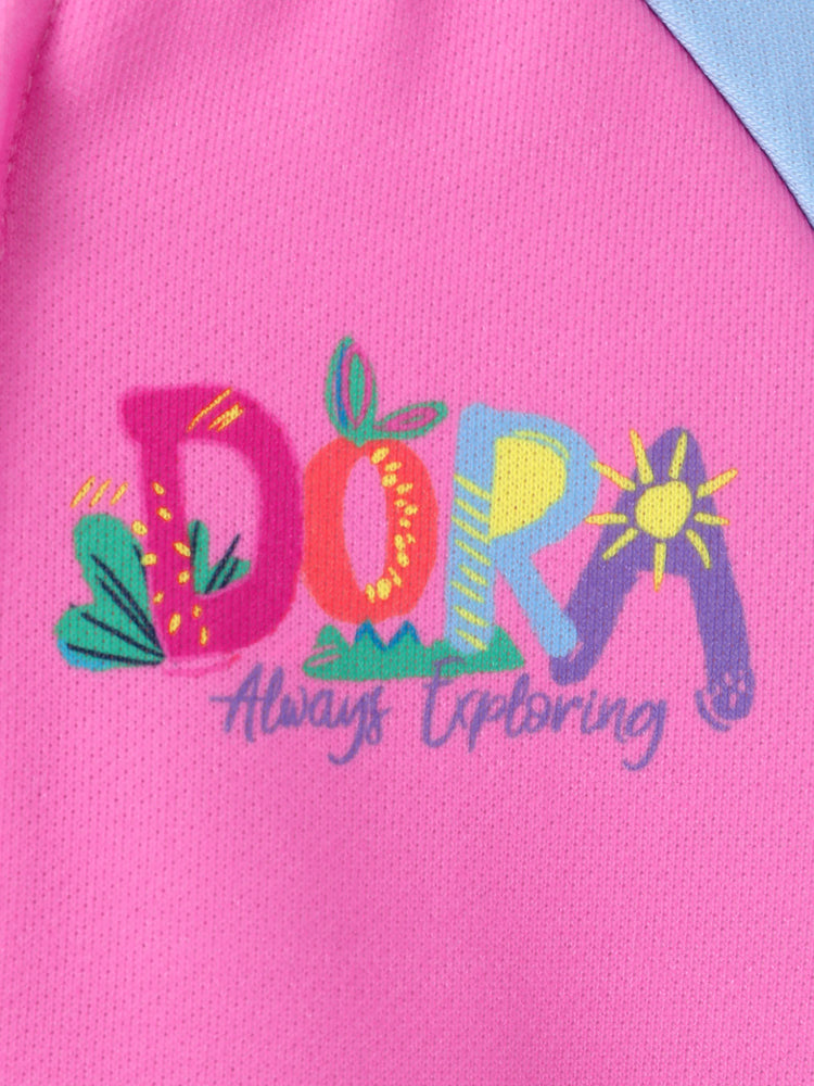 Dora Toddler Girl Knitted Fabric Colorblock Bomber Jacket Hot Pink