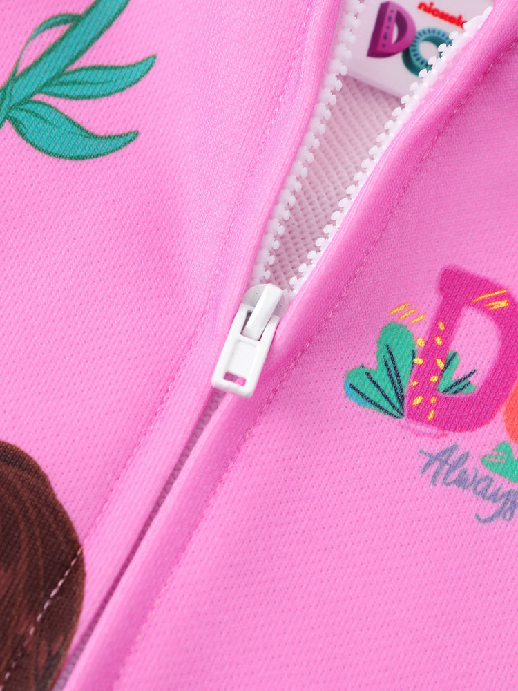 Dora Toddler Girl Knitted Fabric Colorblock Bomber Jacket Hot Pink