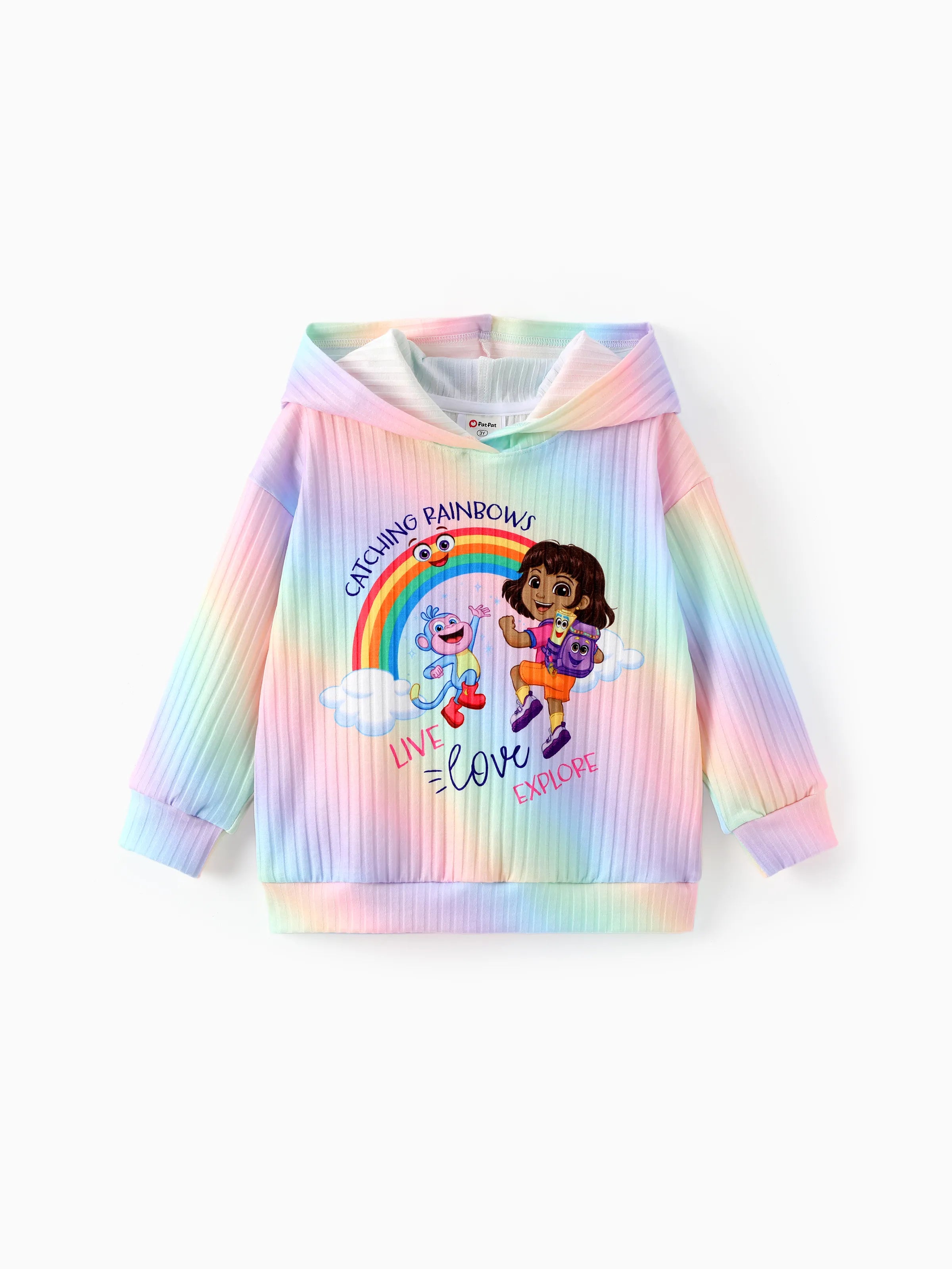 Dora Toddler Girl Rainbow Hooded Sweatshirt Multi-color - PatPat Dora Toddler Girl Rainbow Hooded Sweatshirt Multi-color - PatPat