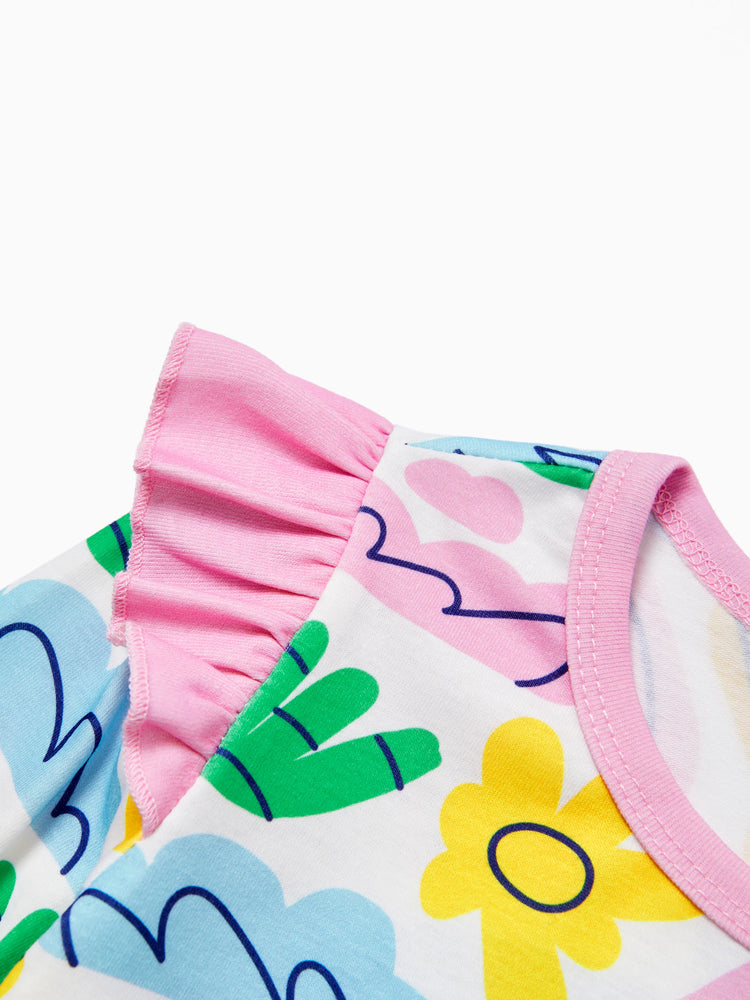 Dora Toddler Girl Ruffle Floral Pajama Dress (Flame Resistant) Multi-color