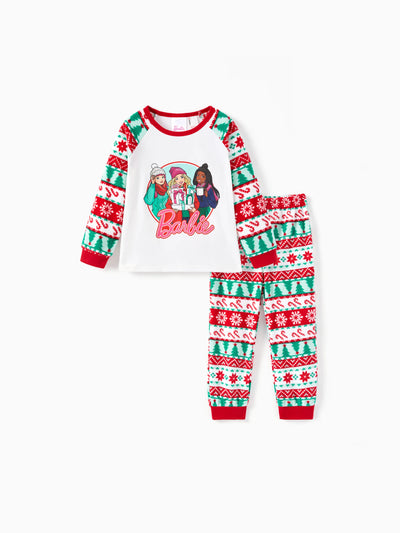 Barbie Toddler/Kids Girl 2pcs Christmas Barbie Polarfleece Top and Cuffed Pants Pajamas Set Red