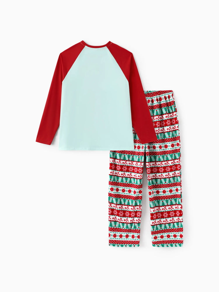 Ensemble pyjama familial assorti de Noël ELF en polaire motif flocon de neige avec chaussettes de Noël rouges