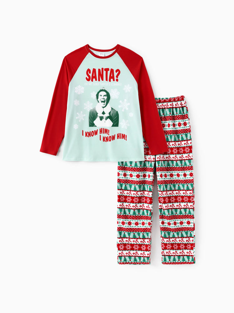 Ensemble pyjama familial assorti de Noël ELF en polaire motif flocon de neige avec chaussettes de Noël rouges