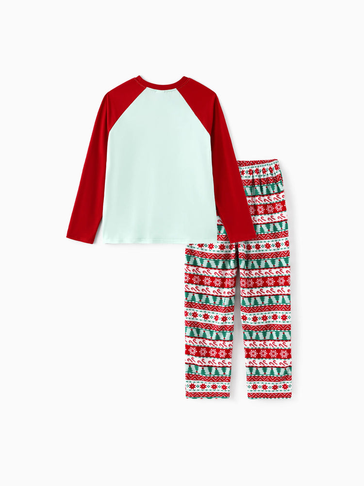 Ensemble pyjama familial assorti de Noël ELF en polaire motif flocon de neige avec chaussettes de Noël rouges