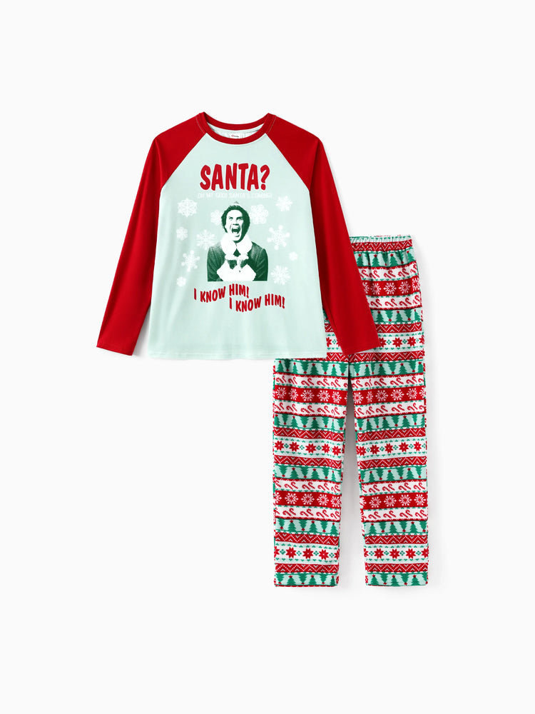Ensemble pyjama familial assorti de Noël ELF en polaire motif flocon de neige avec chaussettes de Noël rouges