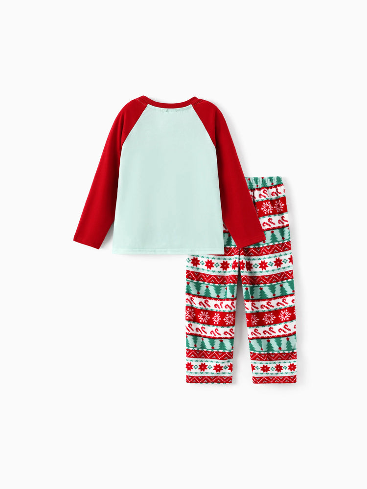 Ensemble pyjama familial assorti de Noël ELF en polaire motif flocon de neige avec chaussettes de Noël rouges