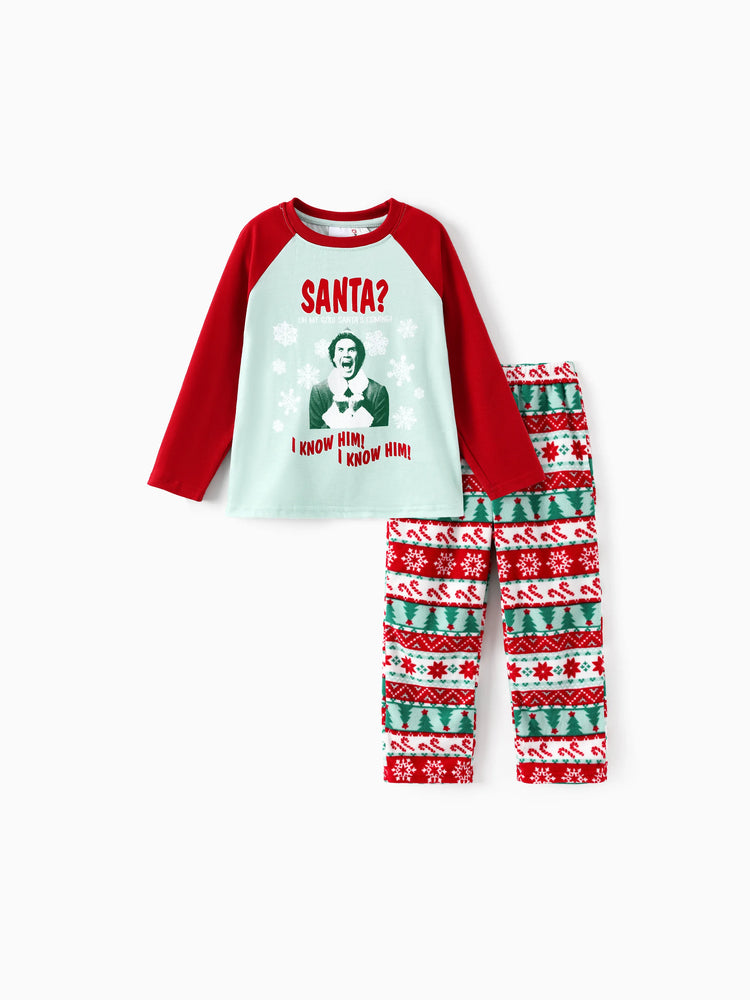 Ensemble pyjama familial assorti de Noël ELF en polaire motif flocon de neige avec chaussettes de Noël rouges
