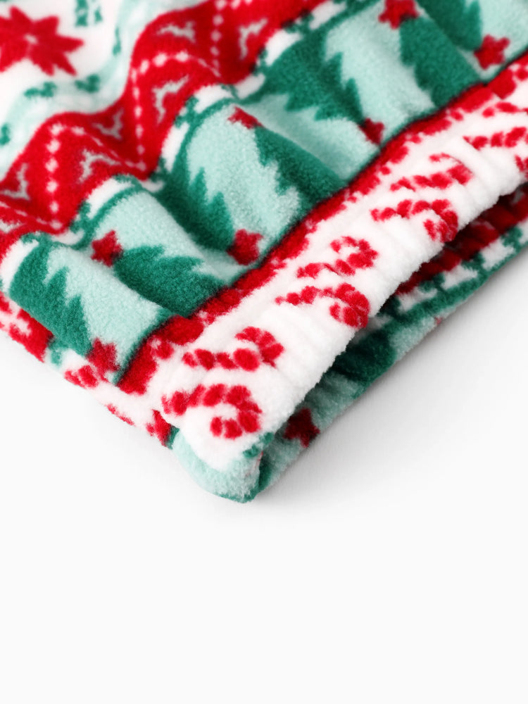 Ensemble pyjama familial assorti de Noël ELF en polaire motif flocon de neige avec chaussettes de Noël rouges