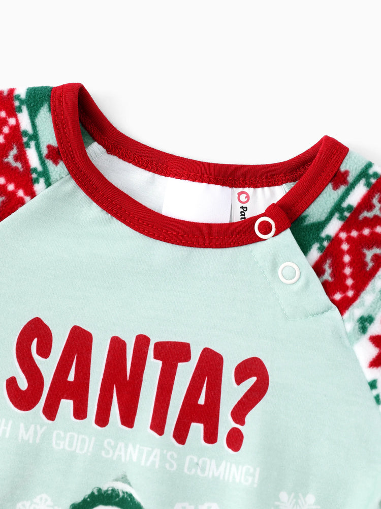 Ensemble pyjama familial assorti de Noël ELF en polaire motif flocon de neige avec chaussettes de Noël rouges