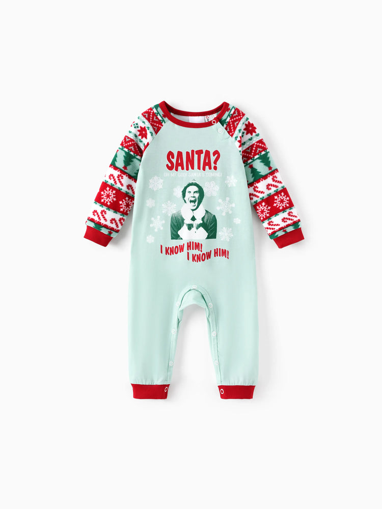 Ensemble pyjama familial assorti de Noël ELF en polaire motif flocon de neige avec chaussettes de Noël rouges