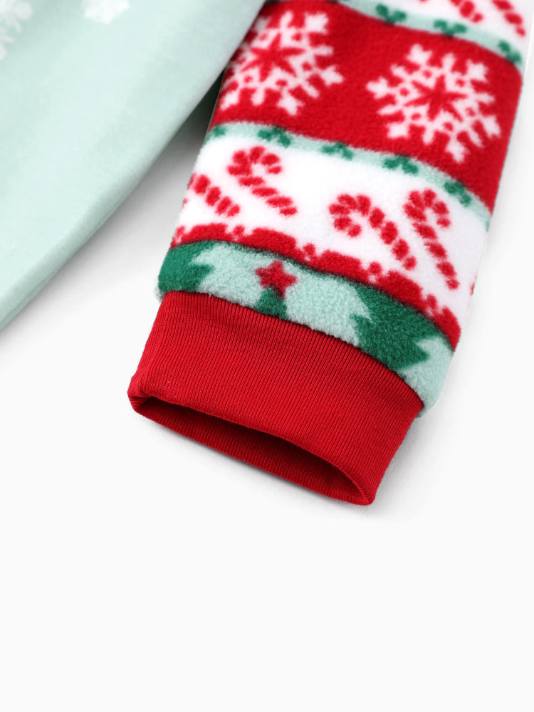 Ensemble pyjama familial assorti de Noël ELF en polaire motif flocon de neige avec chaussettes de Noël rouges