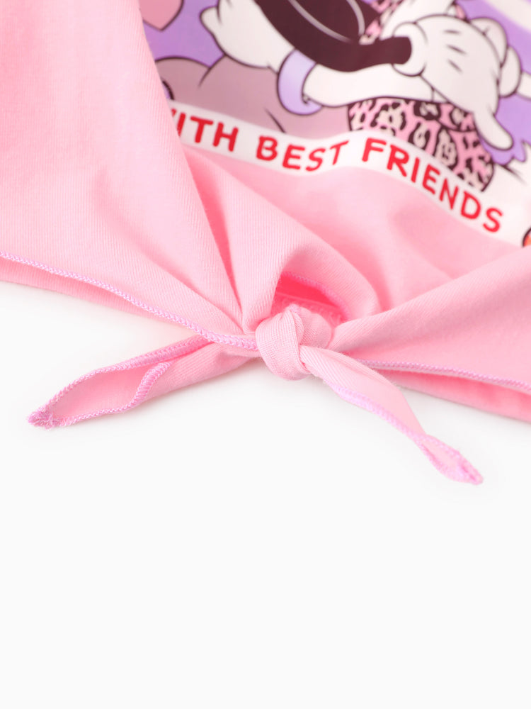 Conjunto de 2 piezas de top de manga larga con lazo y pantalones acampanados con estampado de leopardo de Disney Mickey y sus amigos para niñas pequeñas/niñas, color rosa