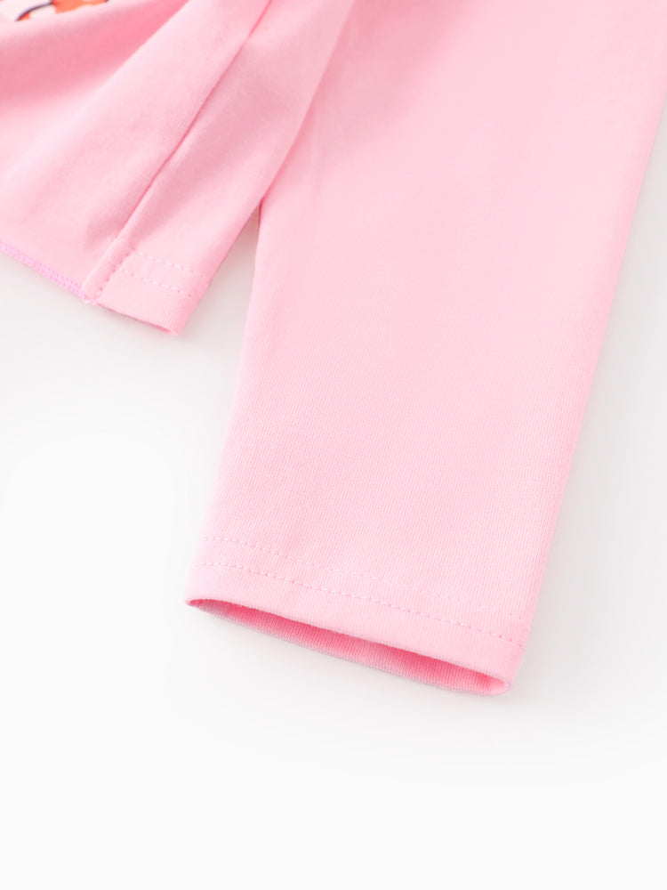 Conjunto de 2 piezas de top de manga larga con lazo y pantalones acampanados con estampado de leopardo de Disney Mickey y sus amigos para niñas pequeñas/niñas, color rosa