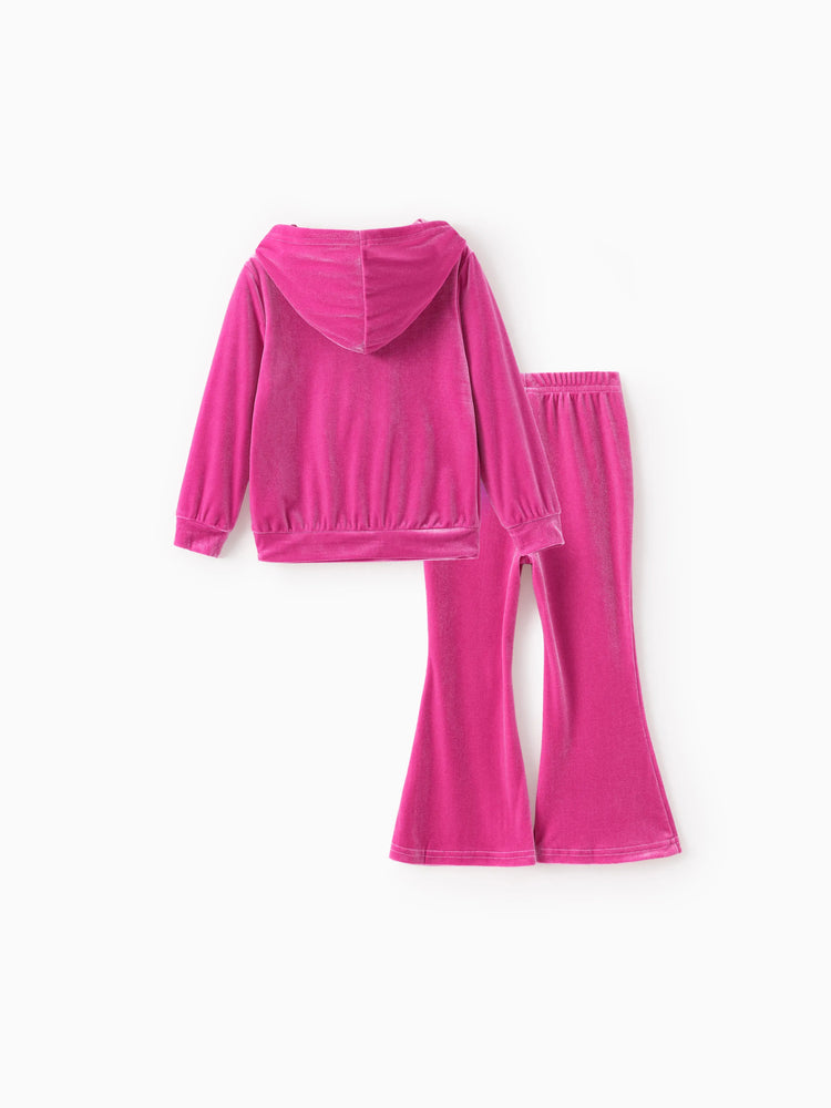 Disney Stitch Toddler/Kids Girl 2pcs Stitch Velvet Fabric Hooded Set Peach Pink