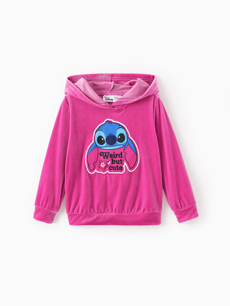 Disney Stitch Toddler/Kids Girl 2pcs Stitch Velvet Fabric Hooded Set Peach Pink