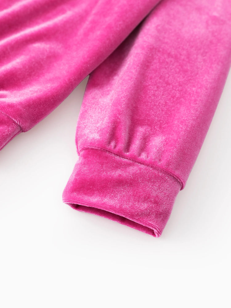 Disney Stitch Toddler/Kids Girl 2pcs Stitch Velvet Fabric Hooded Set Peach Pink