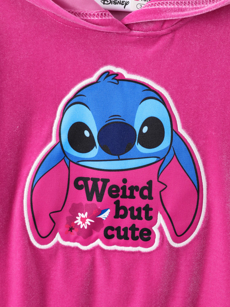 Disney Stitch Toddler/Kids Girl 2pcs Stitch Velvet Fabric Hooded Set Peach Pink