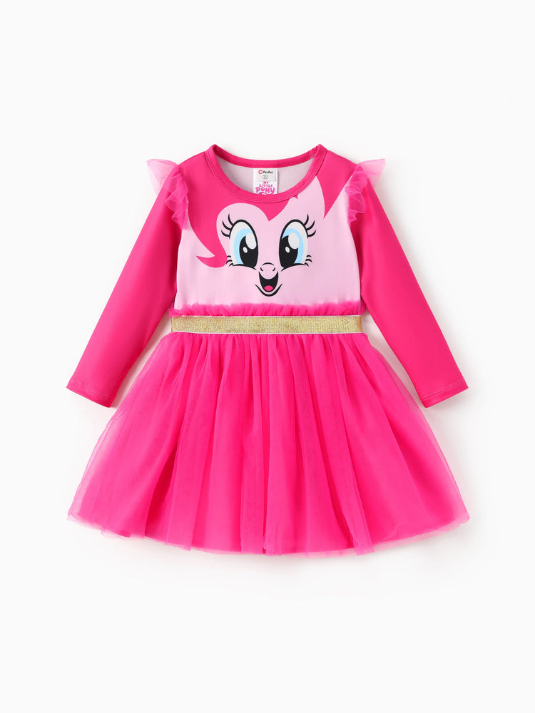 Robe à manches longues en tissu maille à volants Rainbow Dash pour petite fille My Little Pony, rose vif