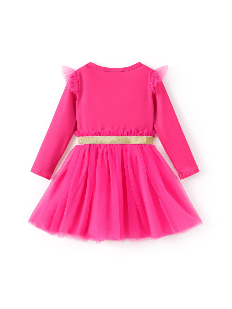 Robe à manches longues en tissu maille à volants Rainbow Dash pour petite fille My Little Pony, rose vif