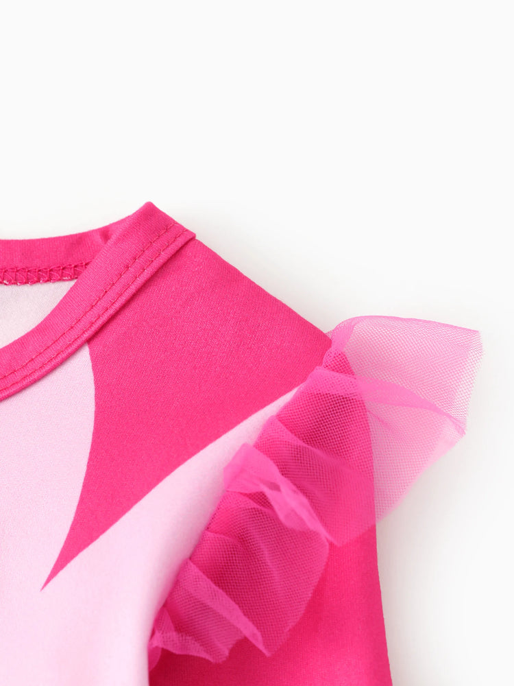 Robe à manches longues en tissu maille à volants Rainbow Dash pour petite fille My Little Pony, rose vif