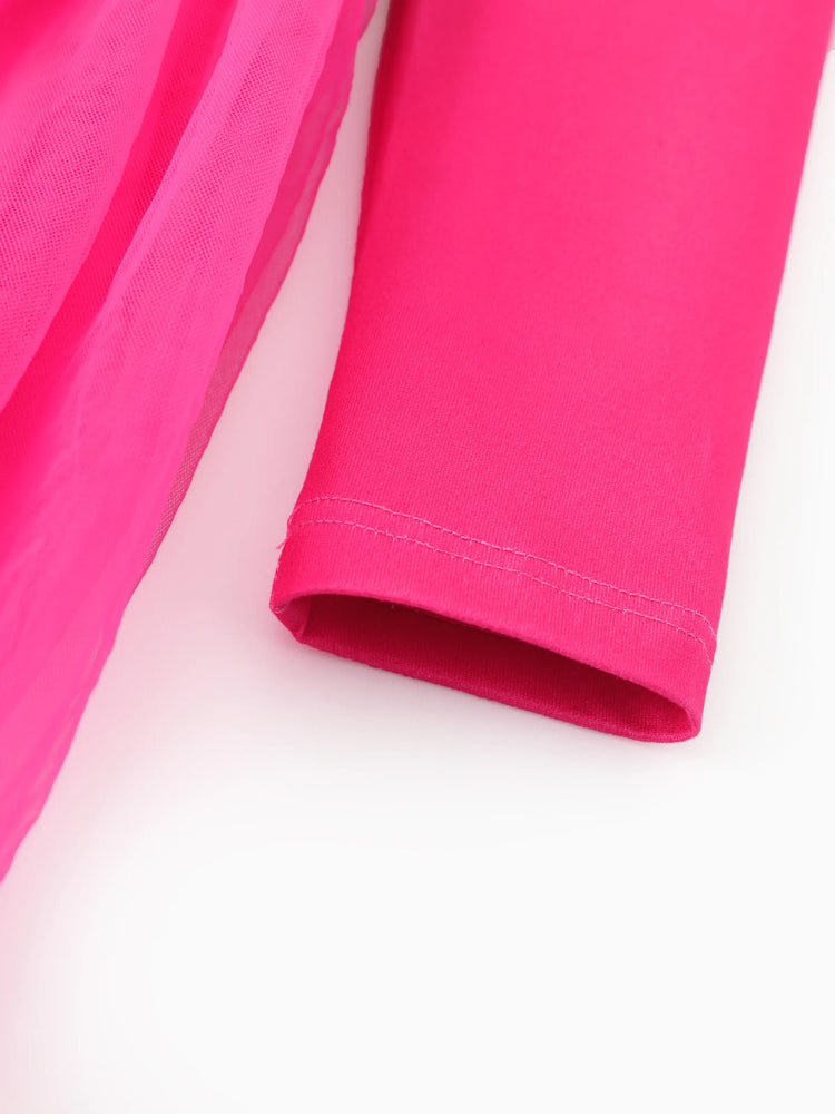 Robe à manches longues en tissu maille à volants Rainbow Dash pour petite fille My Little Pony, rose vif