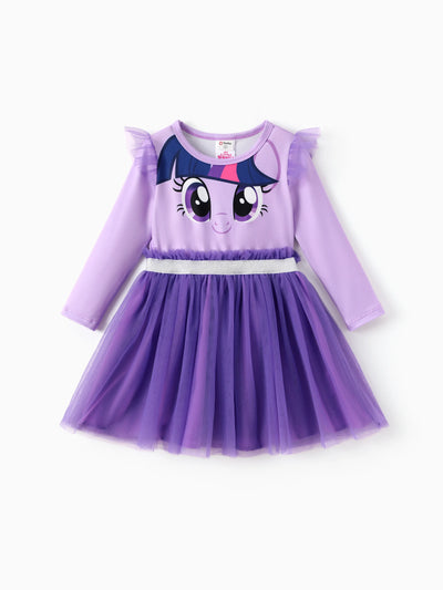 My Little Pony Toddler Girl Rainbow Dash Ruffle Mesh Fabric Long Sleeve Dress Light Purple