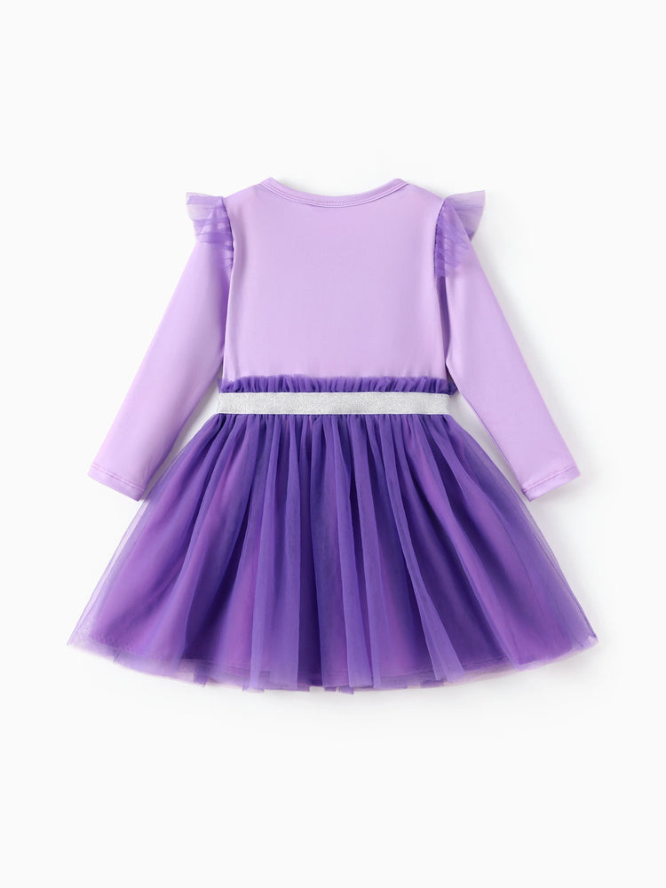 Robe à manches longues en tissu maille à volants Rainbow Dash pour petite fille My Little Pony, violet clair