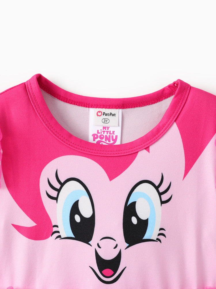 Robe à manches longues en tissu maille à volants Rainbow Dash pour petite fille My Little Pony, rose vif
