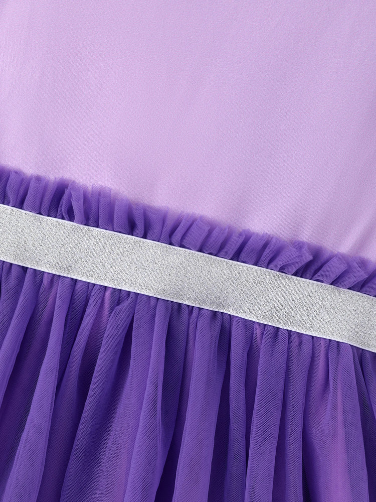 Robe à manches longues en tissu maille à volants Rainbow Dash pour petite fille My Little Pony, violet clair