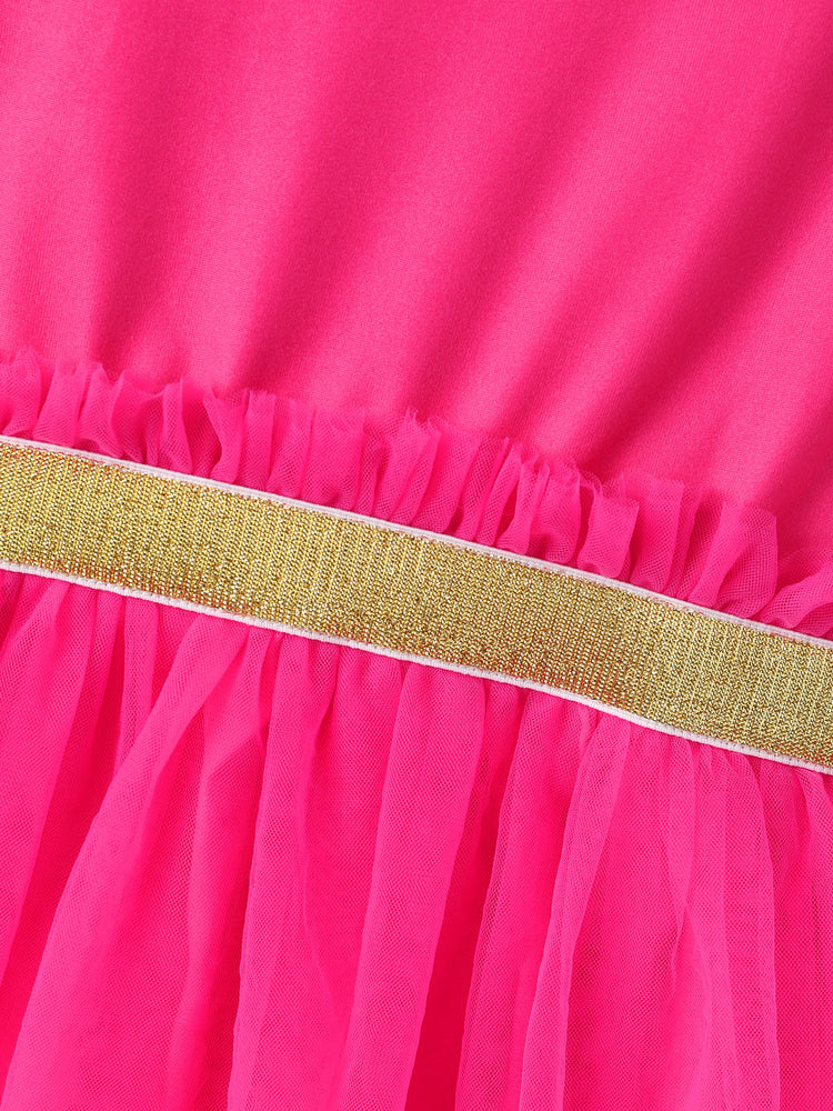 Robe à manches longues en tissu maille à volants Rainbow Dash pour petite fille My Little Pony, rose vif