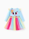 Robe à manches longues en tissu maille à volants Rainbow Dash pour petite fille My Little Pony, bleu clair
